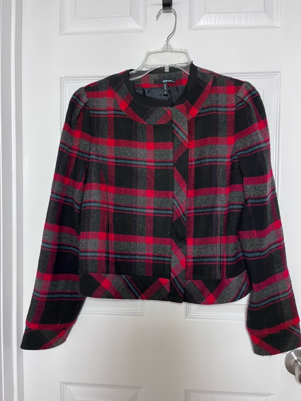 She Said Women's Red & Black Plaid Cropped Blazer